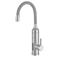 Водонагрівач 3,3 kW проточний, нержавіюча сталь, з індикатором температури, рефлекторний вилив (колір сірий), на мийку ZERIX