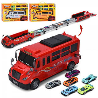 Ігровий набір 8901, автобус-трек, машинки металеві, трамплін