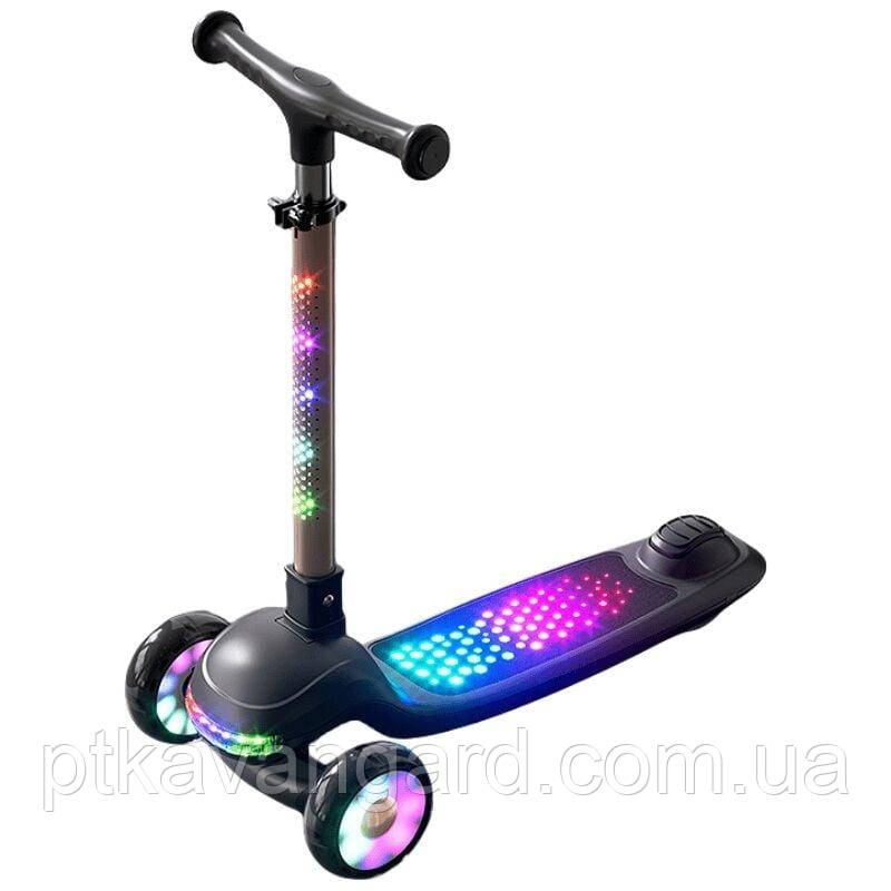 Самокат триколісний дитячий Skyper зі підсвіткою колес та платформи чорний M-290-34L, фото 1