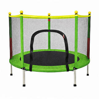 Детский батут Fitonix 140 см SafeJump с защитной сеткой и 6 ножками, зеленый, усиленный батут для детей
