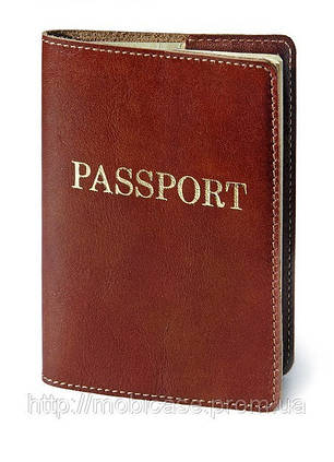 Обкладинка для паспорта VIP (коричневий) тиснення золотом "PASSPORT", фото 1