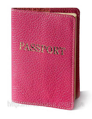 Обкладинка для паспорта VIP (флотар рожевий) тиснення золотом "PASSPORT", фото 1