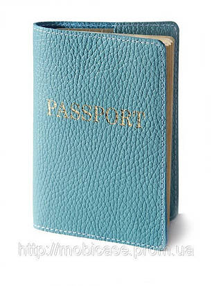 Обкладинка для паспорта VIP (флотар бірюзовий) тиснення золотом "PASSPORT", фото 1