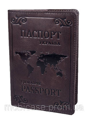 Обкладинка для паспорта VIP (хамелеон каштановий) тиснення "WORLD", фото 1