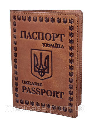Обкладинка для паспорта VIP (антик рудий) тиснення "UKRAINE", фото 1
