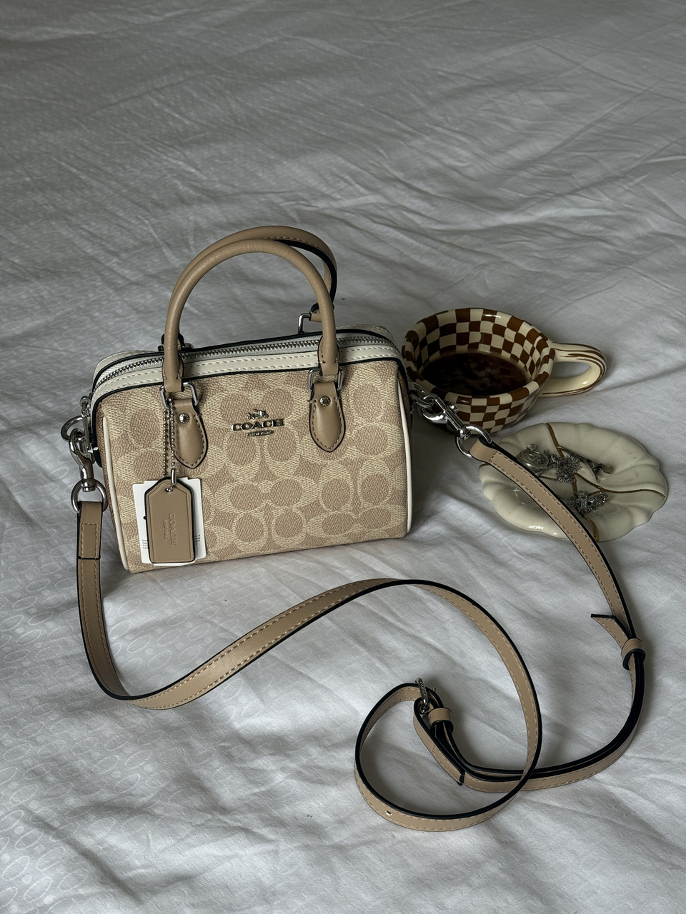 Coach Rowan Satchel Bag In Signature Canvas Beige 17 x 12 x 10