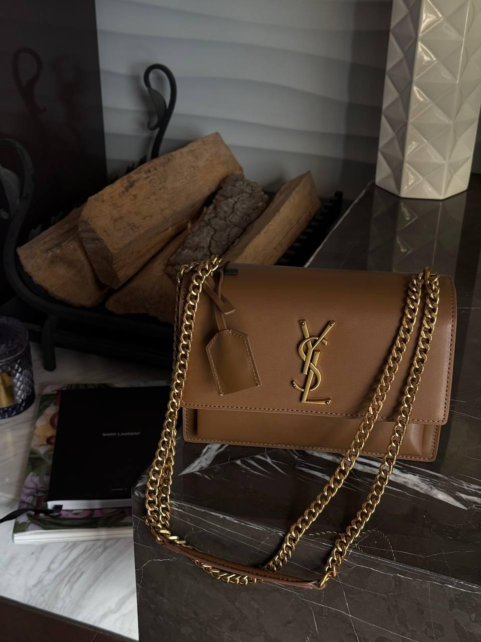 Saint Laurent Medium Sunset in Smooth Leather Brown/Gold Оригінальна коробка 18x11x7