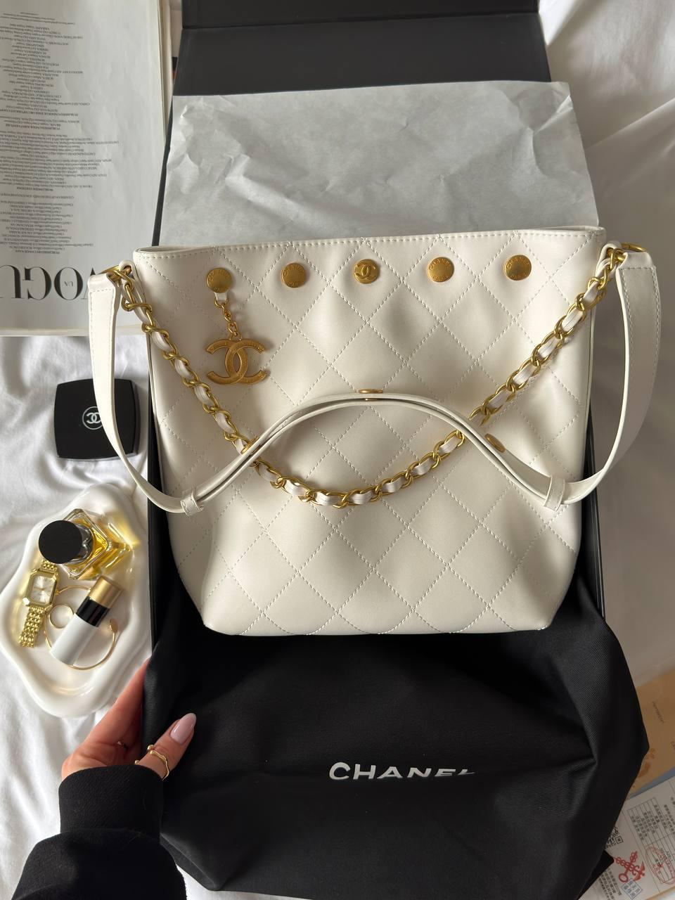 Chanel Small CC Quilted Shopping Bag Milk/Gold 24x27x13