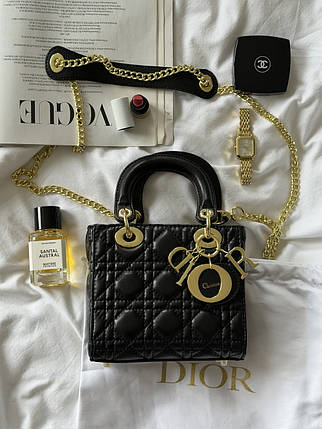Mini Lady Dior Bag Black/Gold ОДИН РЕМІНЕЦЬ  [звичайна бренд коробка] 17х15х6, фото 1