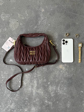 Miu Miu   Wander Matelassé Nappa Leather Mini Hobo Bag[оригінальна брендована коробка] 21х23х7, фото 1