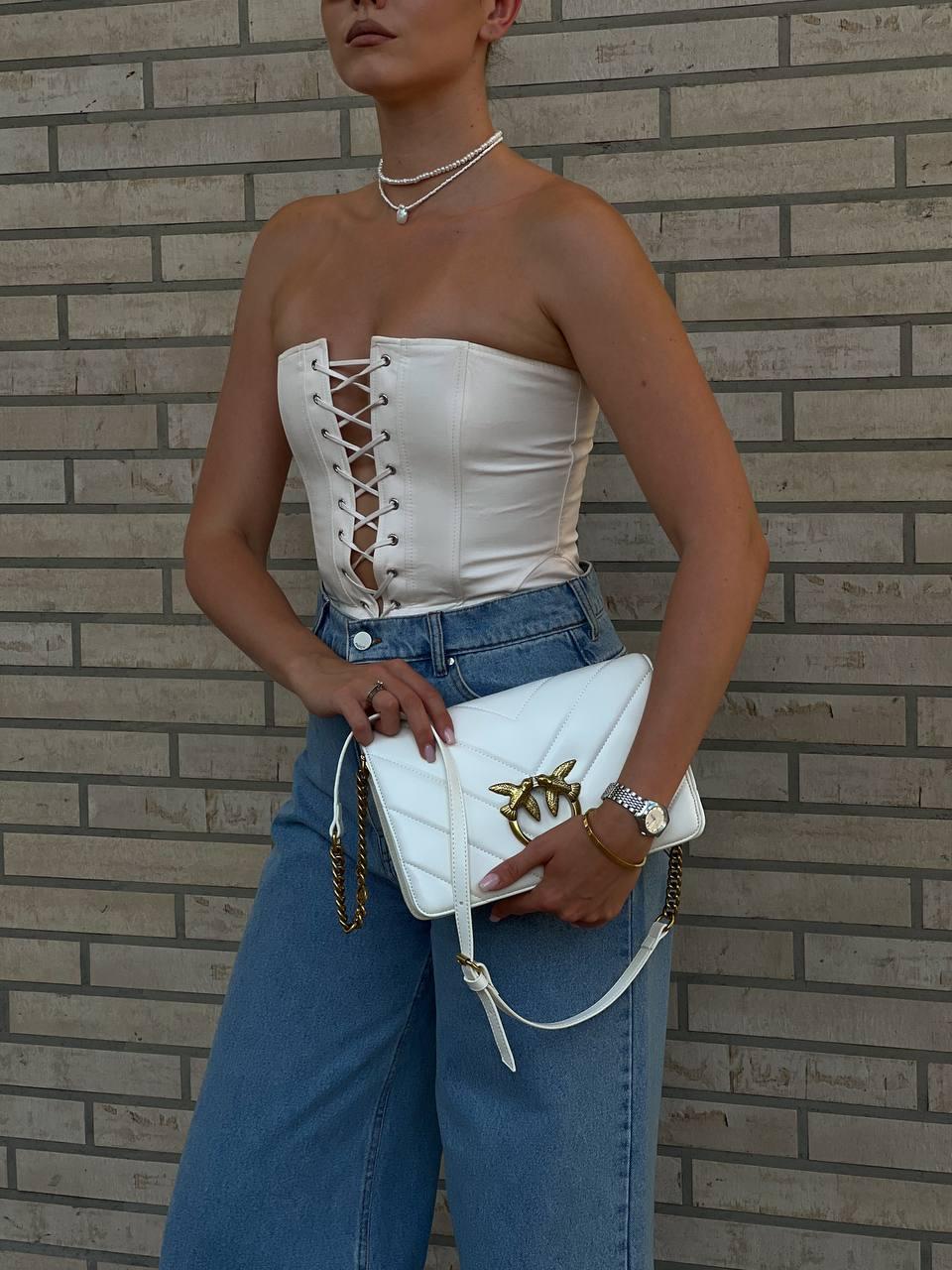 Pinko Love Click Classic Crossbody Bag in Quilted Leathe White Medium [оригінальна коробка] 27x17x6.5