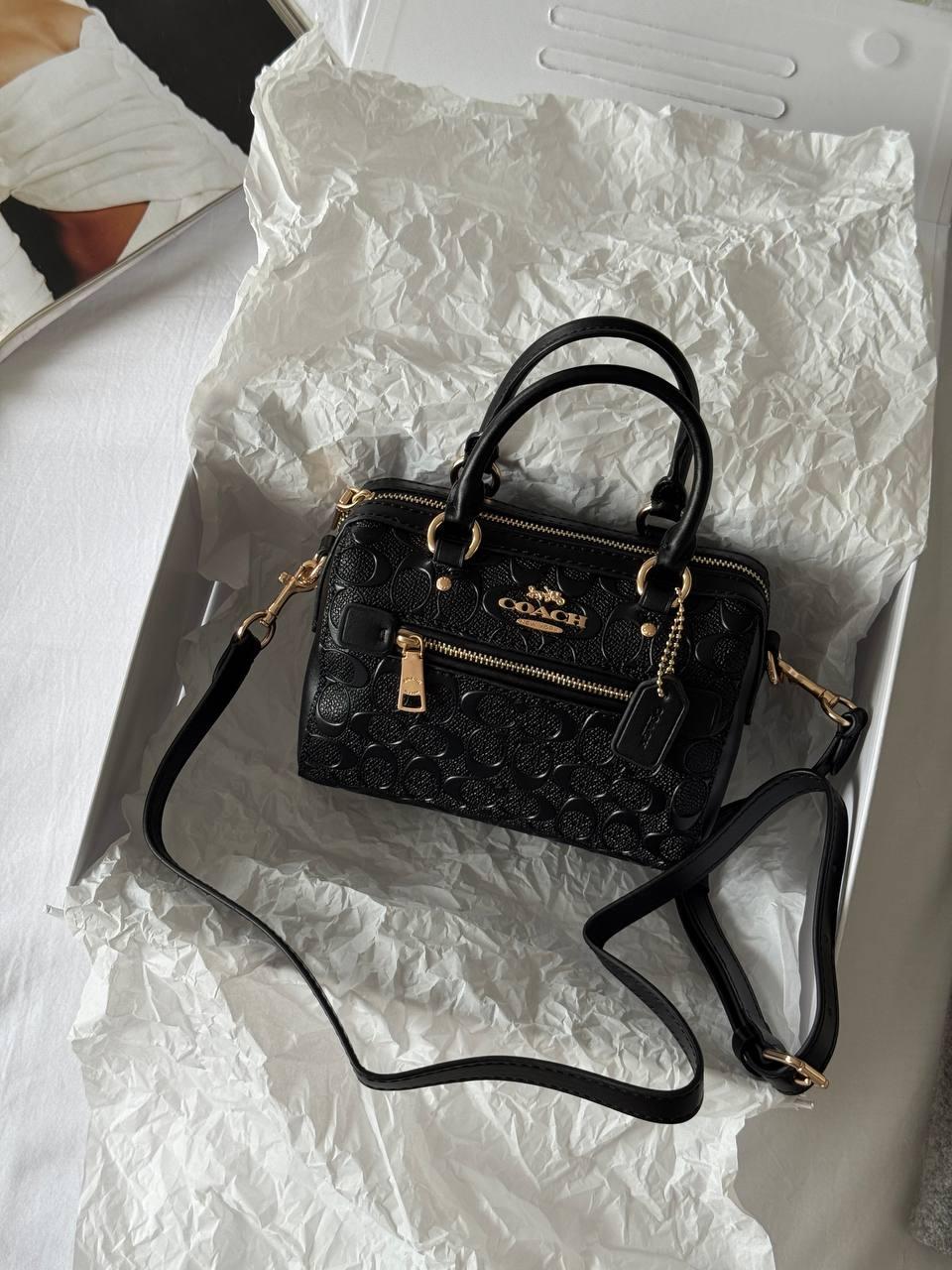 Coach Rowan Satchel Bag In Signature Canvas BLack 17 x 12 x 10