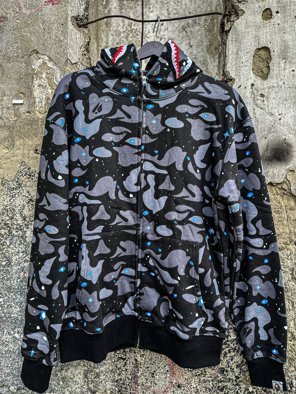 Зіп худі Bape сіро чорне зі снігом (фосфор) XL