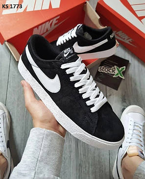 Nike Blazer Low (чорно/білі, замш) 44, фото 1