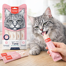 Wanpy Creamy Lickable Treats Tuna & Shrimp ванпи тунец з креветками рідке ласощі для котів