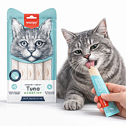 Wanpy Creamy Lickable Treats Tuna & Codfish ванпи тунець з трескою рідке ласощі для котів