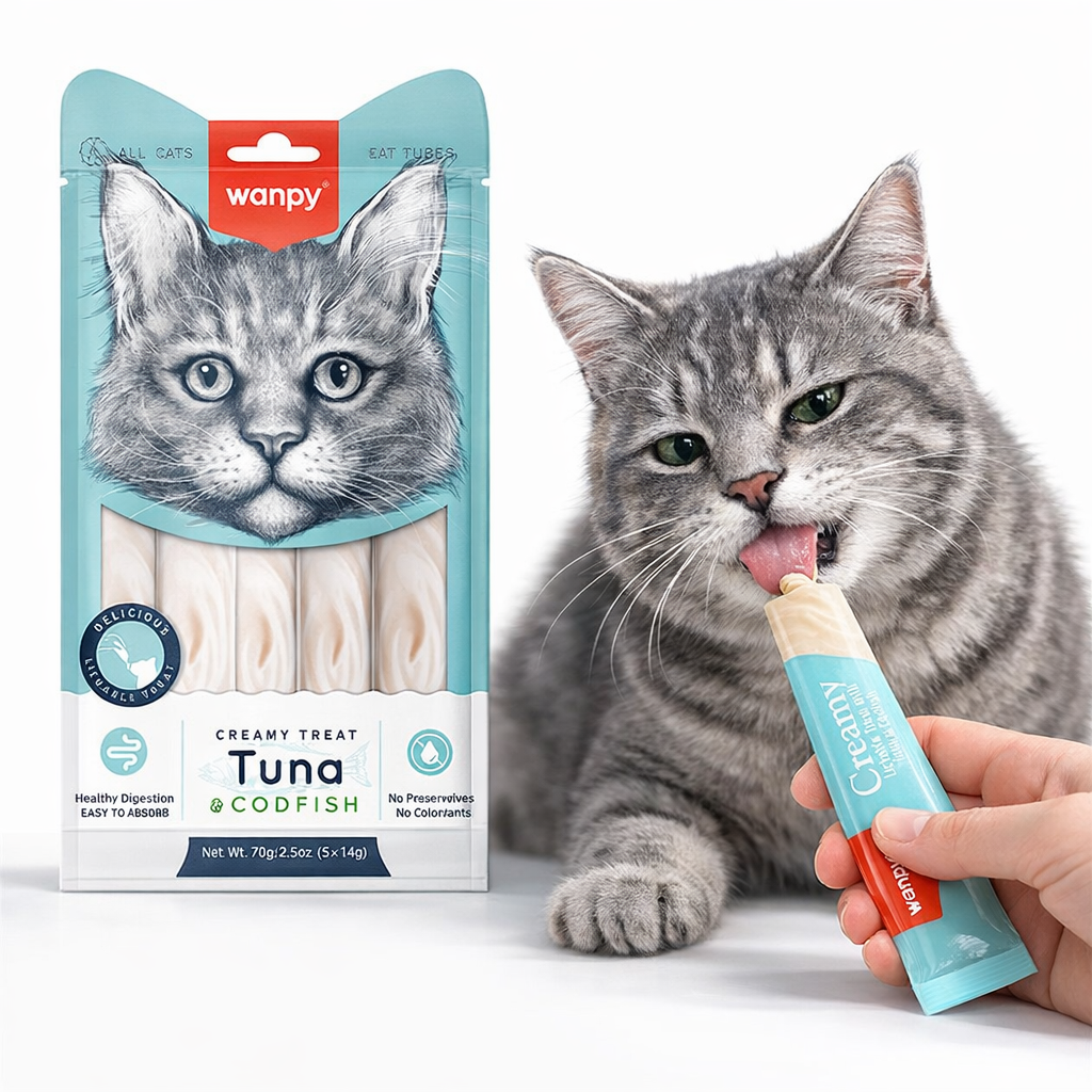 Wanpy Creamy Lickable Treats Tuna & Codfish ванпи тунець з трескою рідке ласощі для котів, фото 1