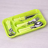 Набір столових приладів Kamille Синій 24 предмета з нержавіючої сталі з пластиковими ручками і підставкою, фото 2