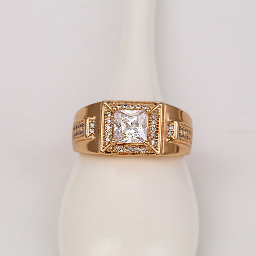 Кольцо Позолота, Печатка с Россыпью Циркония, P.19, Медицинский Сплав ...