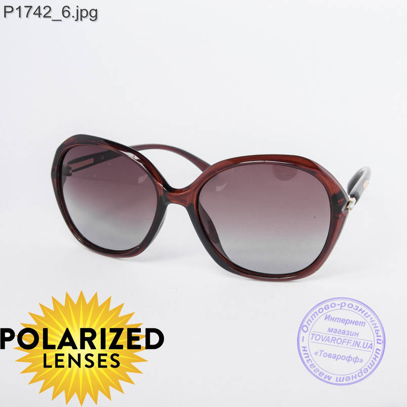 Оптом поляризаційні жіночі сонцезахисні окуляри коричневі - P1742, фото 2