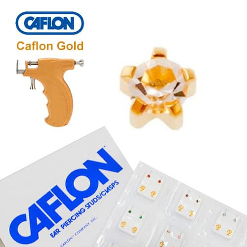 Сережки для проколу вух Caflon позолота крапан Кристал 3 мм