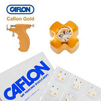Сережки для проколу вух Caflon позолота Хрест кристал 3 мм