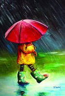 Осенняя открытка "Девочка под зонтом"