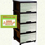 Тумбочка комод пластиковий на 4 ящики Алеана Ротанг коричневий, фото 3