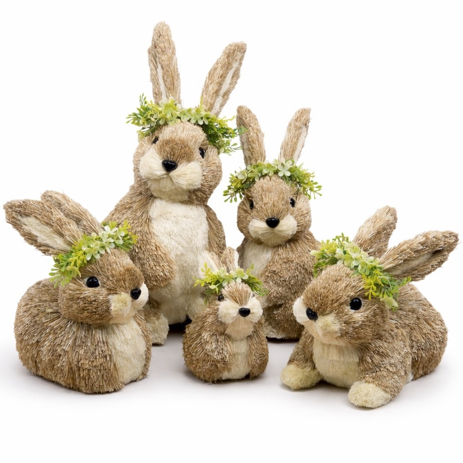 Набір кроликів із соломи, великодні кролики (5 штук), фото 1