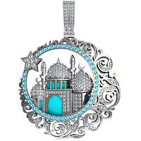 Медальон серебряный Мусульманская Мечеть с эмалью