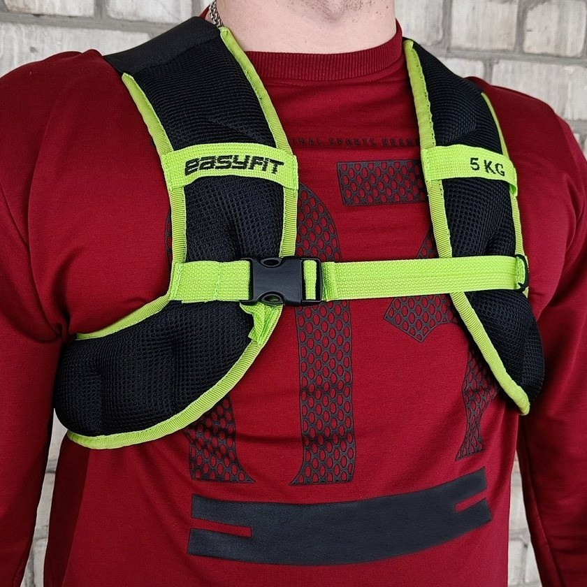 Жилет для обтяження EasyFit EF-JP-0005, 5 кг, зелений, сталева гранула - для фітнеса, функціональних тренувань, фото 1