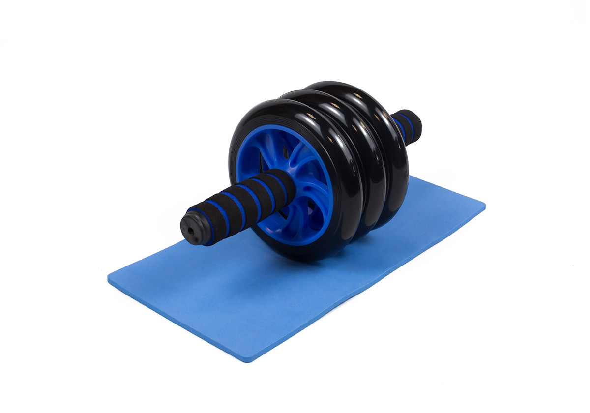 Ролик для пресу (3 колеса) EasyFit EF-1353-B, з килимком, Синій, фото 1