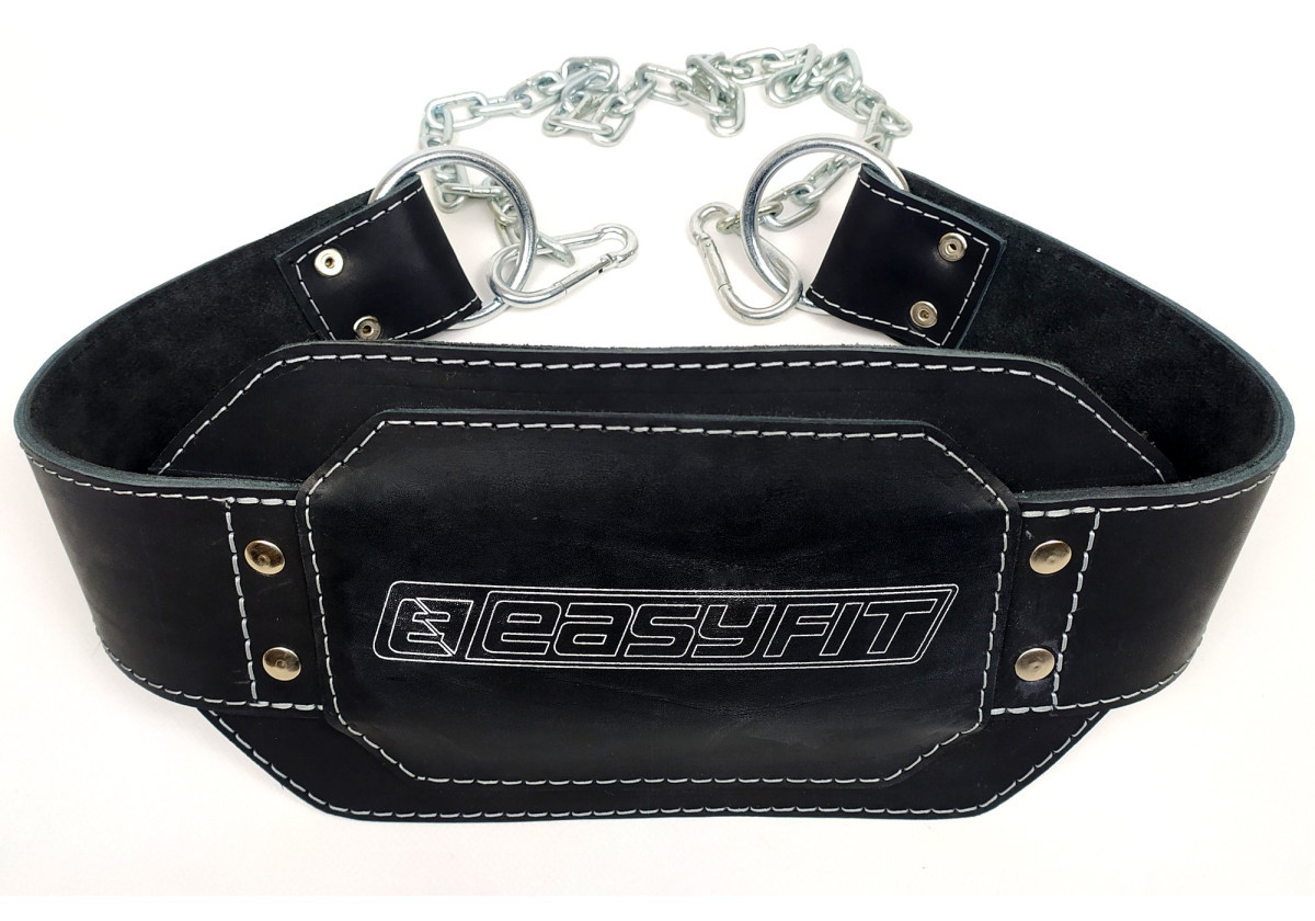Пояс для обтяжень шкіряний EasyFit EF-DBC-250 з ланцюгом (до 250 кг) Чорний, фото 1