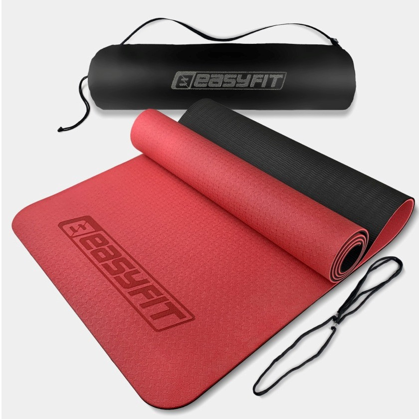 Килимок для йоги та фітнесу EasyFit EF-1924s-RB, протиковзкий, Червоний, 183×61×0,6 см, TPE, + чохол, фото 1
