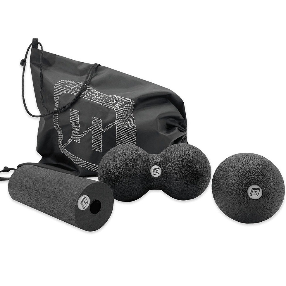Масажний набір EasyFit 2005-2 3-в-1, EPP-піна, чорний - ролик + 2 м’ячі для йоги, фітнесу, реабілітації, фото 1