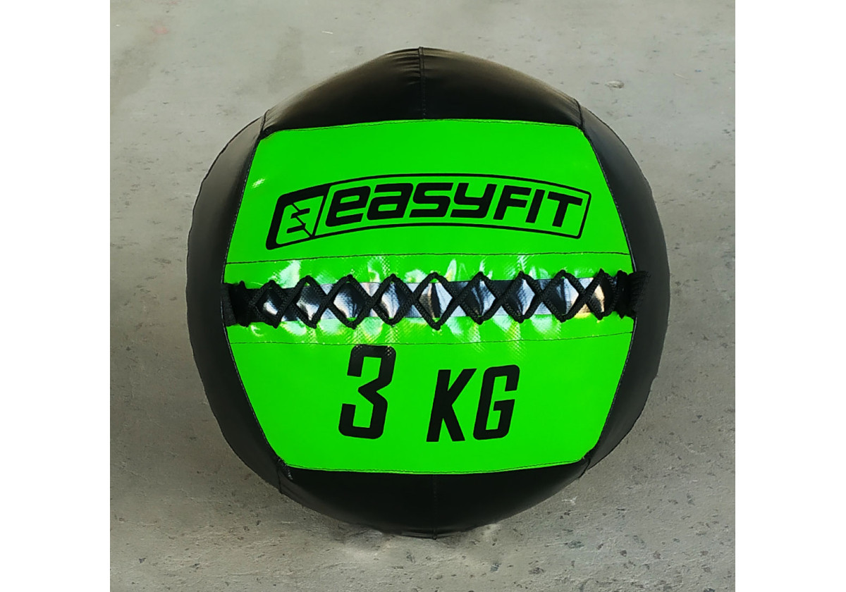 Медичний м'яч EasyFit Wall Ball EF-WB-03 (медбол, волболл) 3 кг  Ø33 см чорно-зелений, фото 1