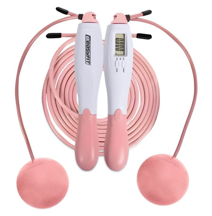 Скакалка швидкісна для схуднення (бездротова) EasyFit TwinRopeEF-1909-WP (з лічильником) 2,8 м Білий-рожевий, фото 1