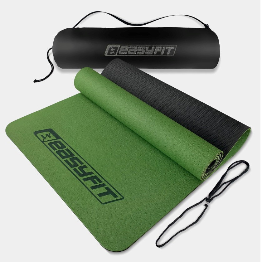 Килимок для йоги та фітнесу EasyFit EF-1924s-GNBK, протиковзкий, Зелений, 183×61×0,6 см, TPE, + чохол, фото 1