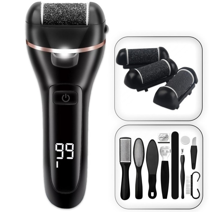 Електрична пемза для п’ят EasyFit EF-2311 LCD-дисплеєм і підсвіткою + 10 інструментів для педикюру., фото 1