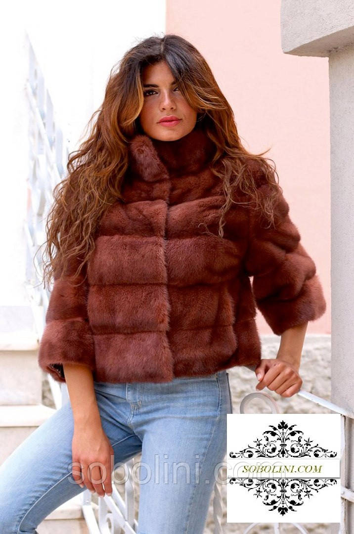 Кожушок із хутра канадської норки, комір-стійка, рукав 3/4, довжина 60 см, фото 1