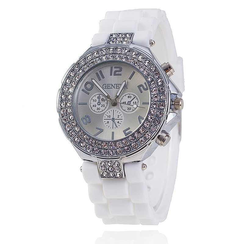 Модні стильні жіночі годинники Geneva Cristall ,білі,силіконовий ремінець