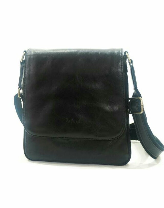 Сумка для чоловіків шкіряна через плече стильна зручна якісна зручна чорна Катана чорна, фото 1