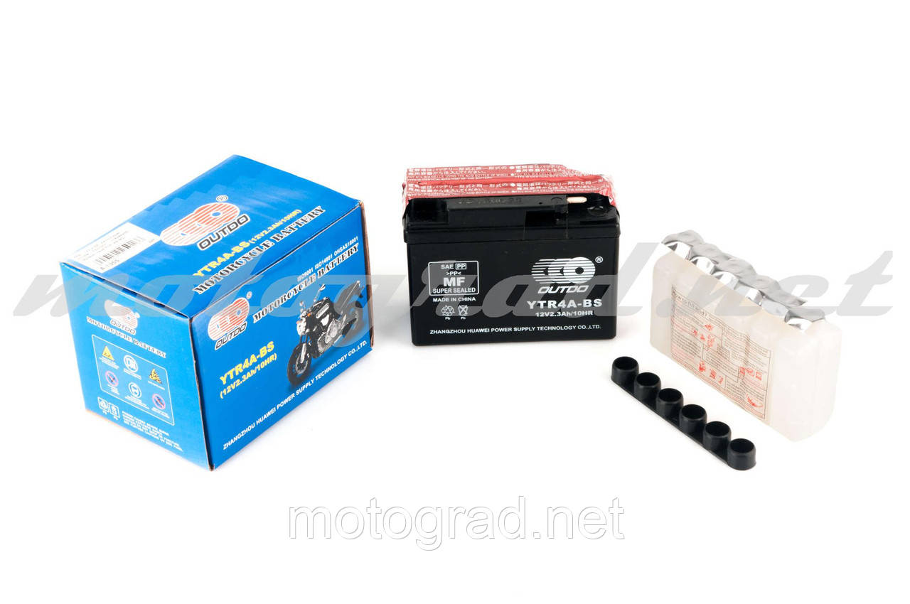 Акумулятор 12V 2,3А кислотний, Honda (114x48x85 мм, чорний, mod:YTR 4A-BS) OUTDO
