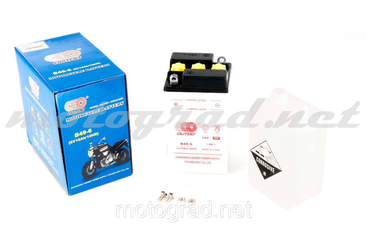 Акумулятор 6V 10А кислотний OUTDO (93x83x161 мм, білий, mod:В49-6), фото 1