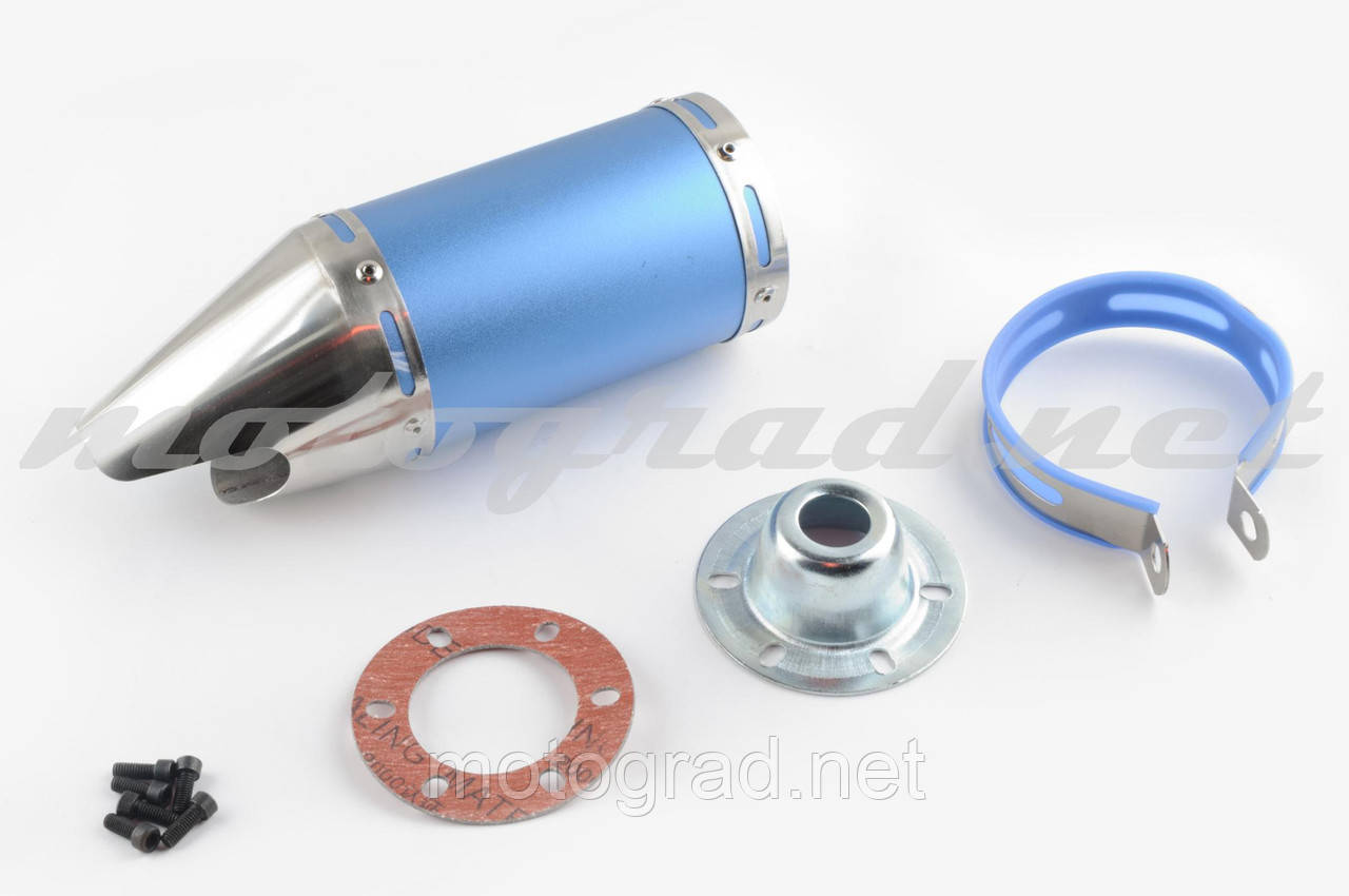 Глушник (тюнінг) 170*100mm, креп. Ø78 mm (неіржавка сталь, короткий, синій, прямоток, mod:4), фото 1