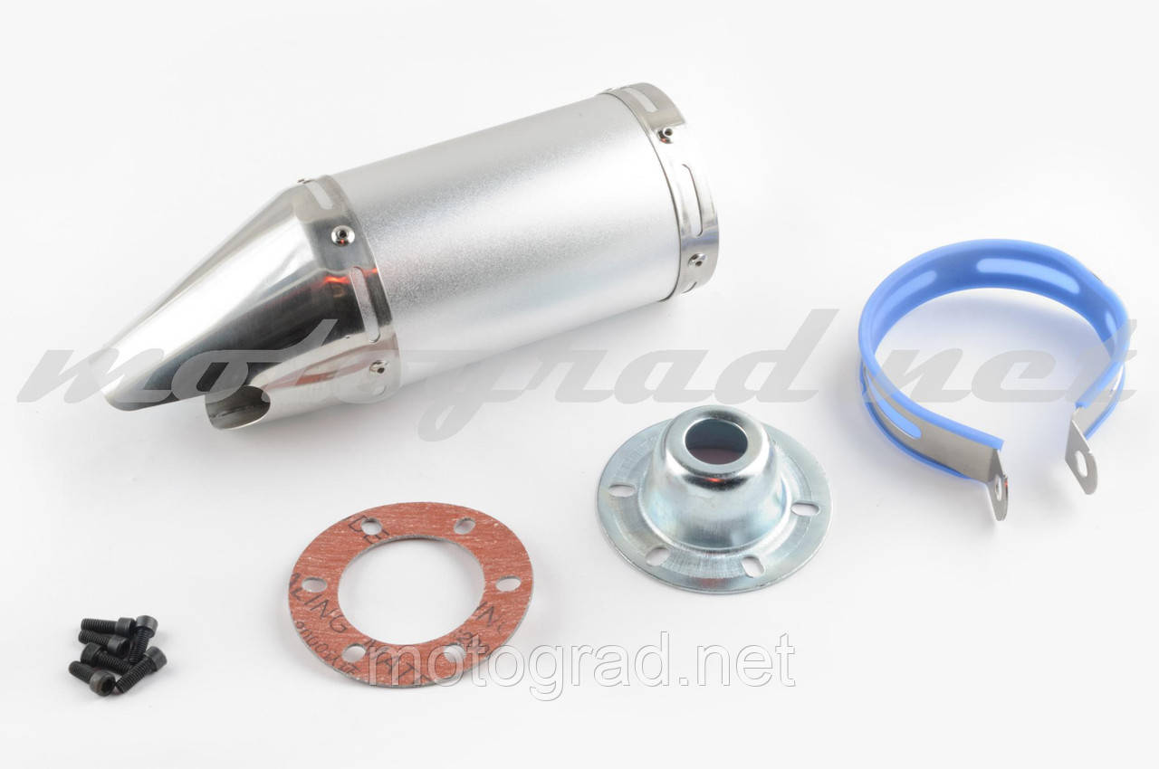 Глушник (тюнінг) 170*100mm, креп. Ø78 mm (неіржавка сталь, короткий, хром, прямоток, mod:4), фото 1