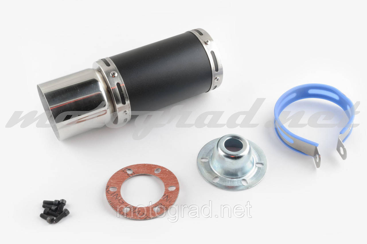 Глушник (тюнінг) 170*100mm, креп. Ø78 mm (неіржавка сталь, короткий, чорний, прямоток, mod:3), фото 1