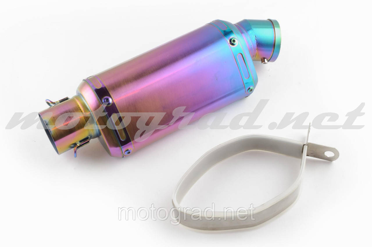 Глушник (тюнінг) 235*88mm, креп. Ø48 mm (неіржавка, овал, фіолетово-синій, прямоток, mod:5), фото 1