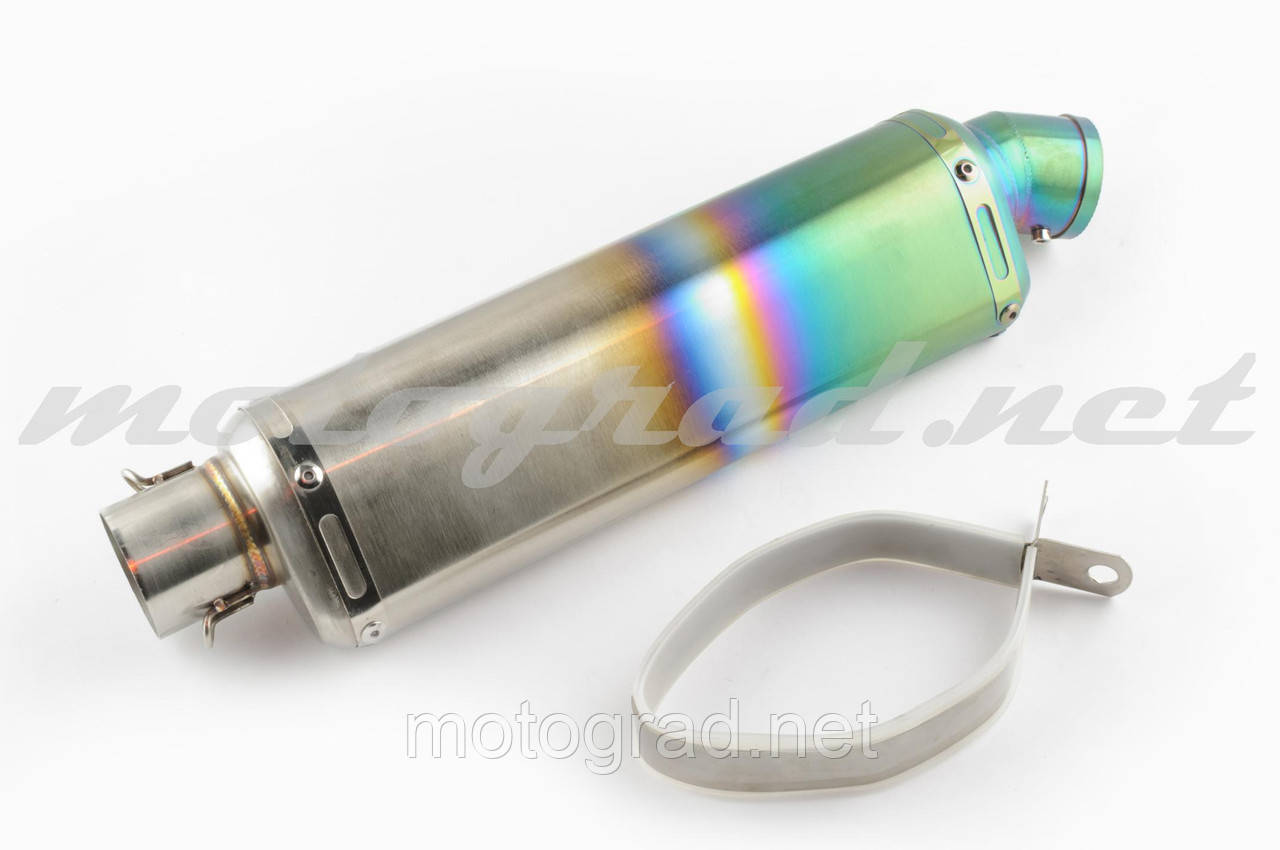 Глушник (тюнінг) 300*88mm, креп. Ø48 mm (неіржавка, веселка, прямоток, mod:6), фото 1