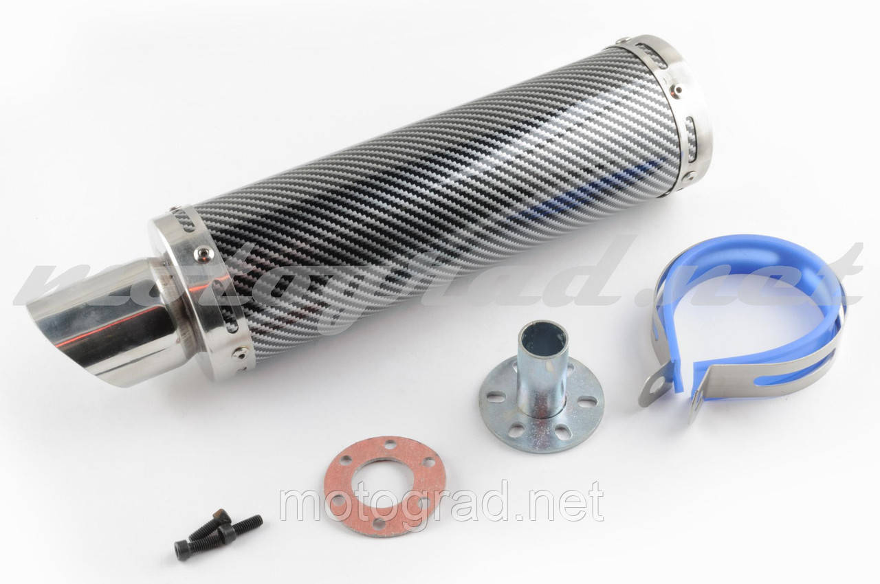 Глушник (тюнінг) 300*88mm, креп. Ø48 mm (неіржавка сталь, карбон сірий, прямоток, mod:1), фото 1